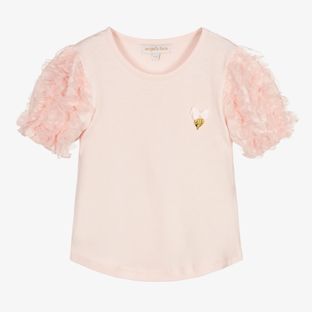 Angel's Face - Rosa Herz-T-Shirt mit Tüll | Childrensalon