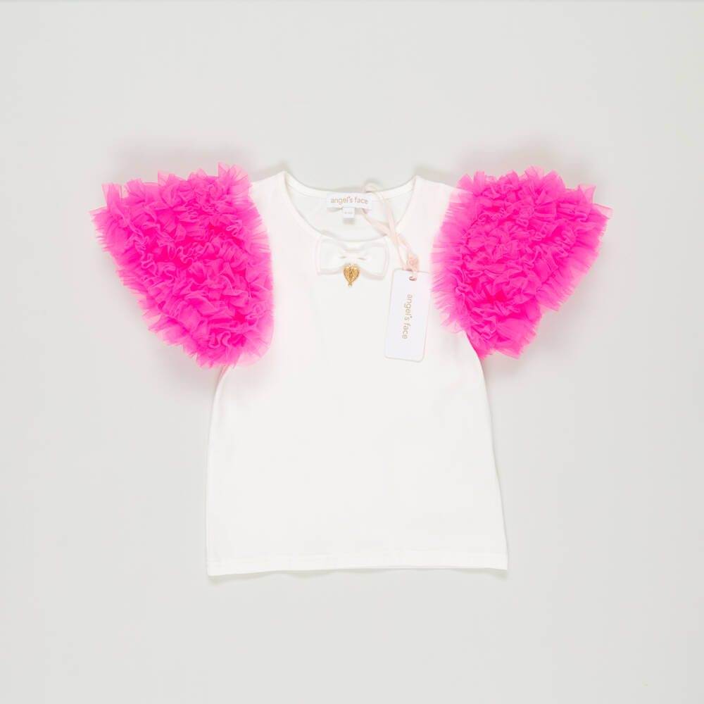 Angel's Face-Preloved Girls White & Neon Pink Tulle T-Shirt (4-5 years) | Childrensalon Outlet