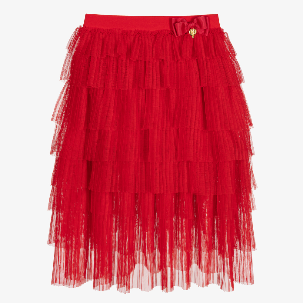 Angel's Face - Red Pleated Tulle Maxi Skirt | Childrensalon