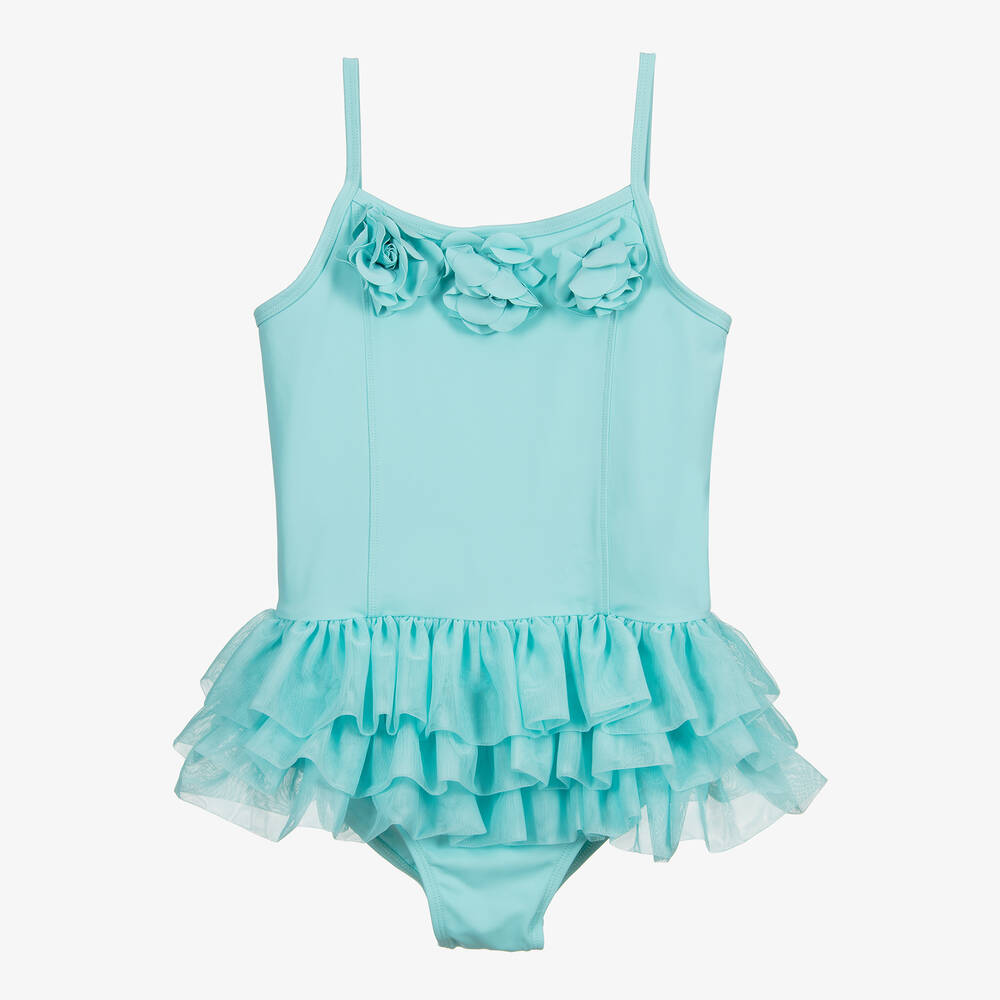 Angel's Face - Teen Aqua Ruffle Swimsuit | Childrensalon