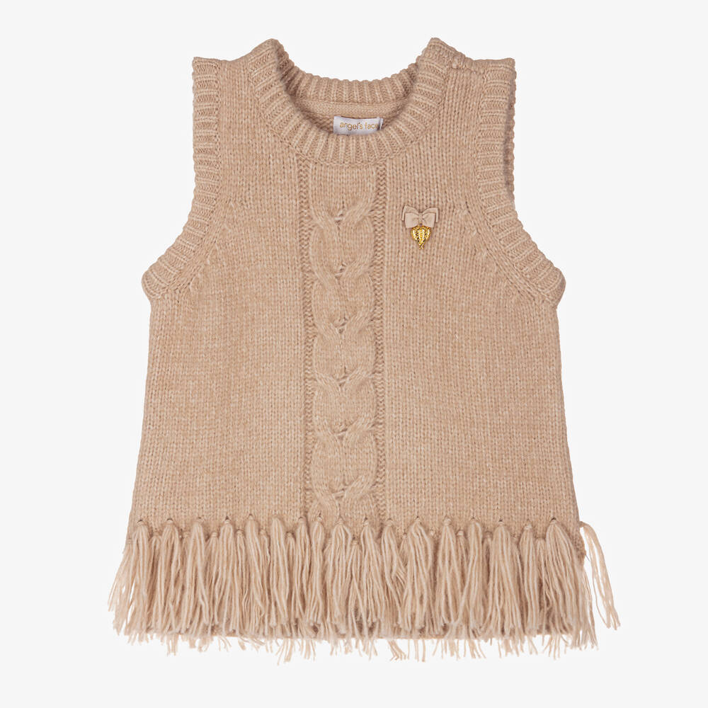 Angel's Face - Teen Girls Beige Knitted Slip-Over | Childrensalon