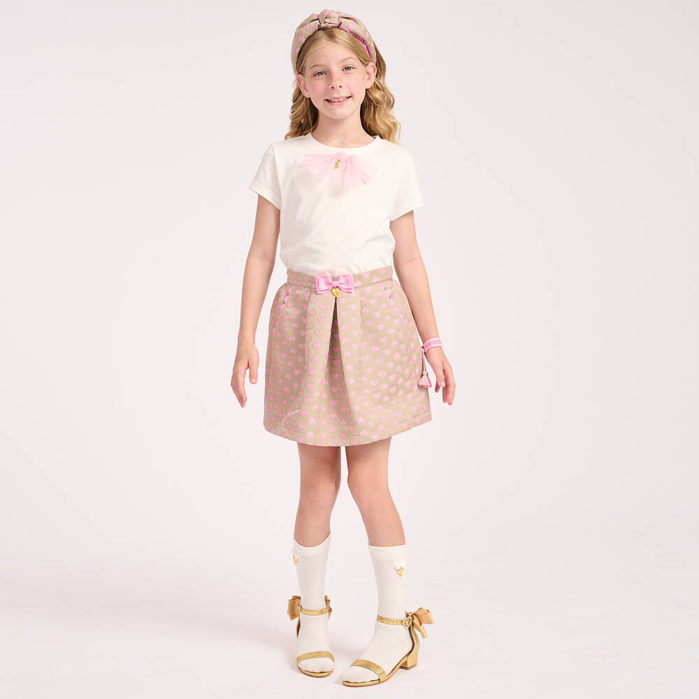 Angel's Face-Teen Girls Beige & Pink Hearts Skirt | Childrensalon Outlet
