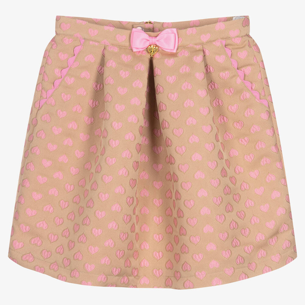 Angel's Face - Teen Girls Beige & Pink Hearts Skirt | Childrensalon