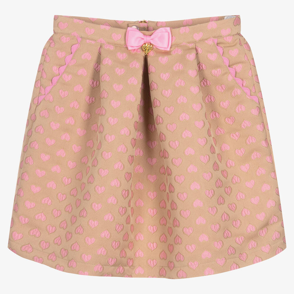 Angel's Face-Teen Girls Beige & Pink Hearts Skirt | Childrensalon Outlet