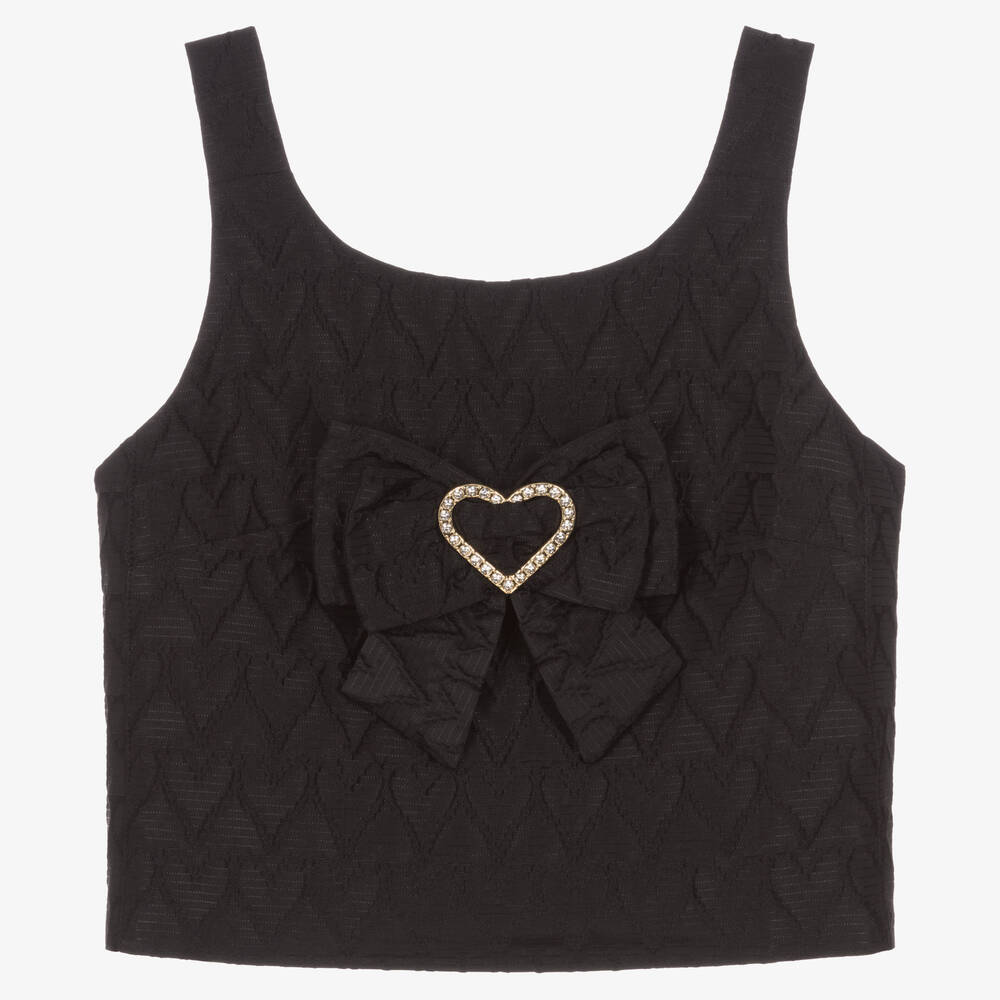 Angel's Face - Teen Girls Black Jacquard Heart Top | Childrensalon