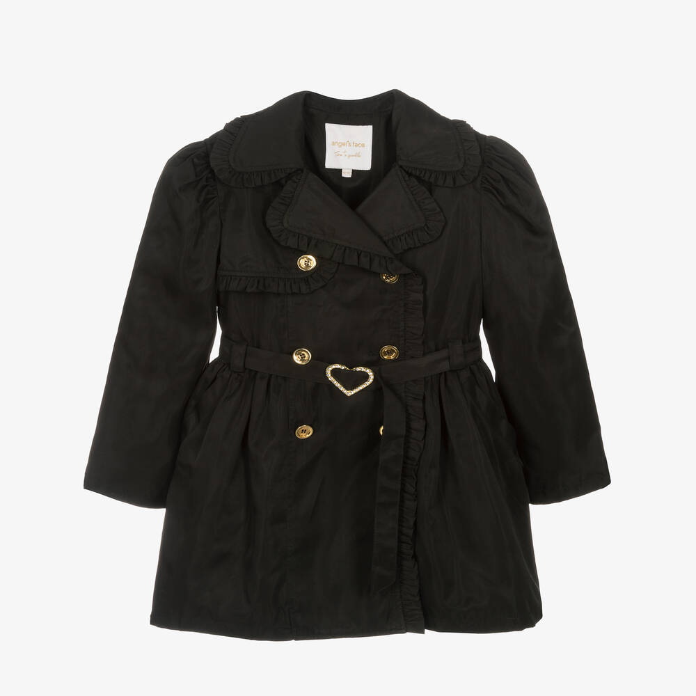 Angel's Face - Teen Girls Black Ruffled Trench Coat | Childrensalon