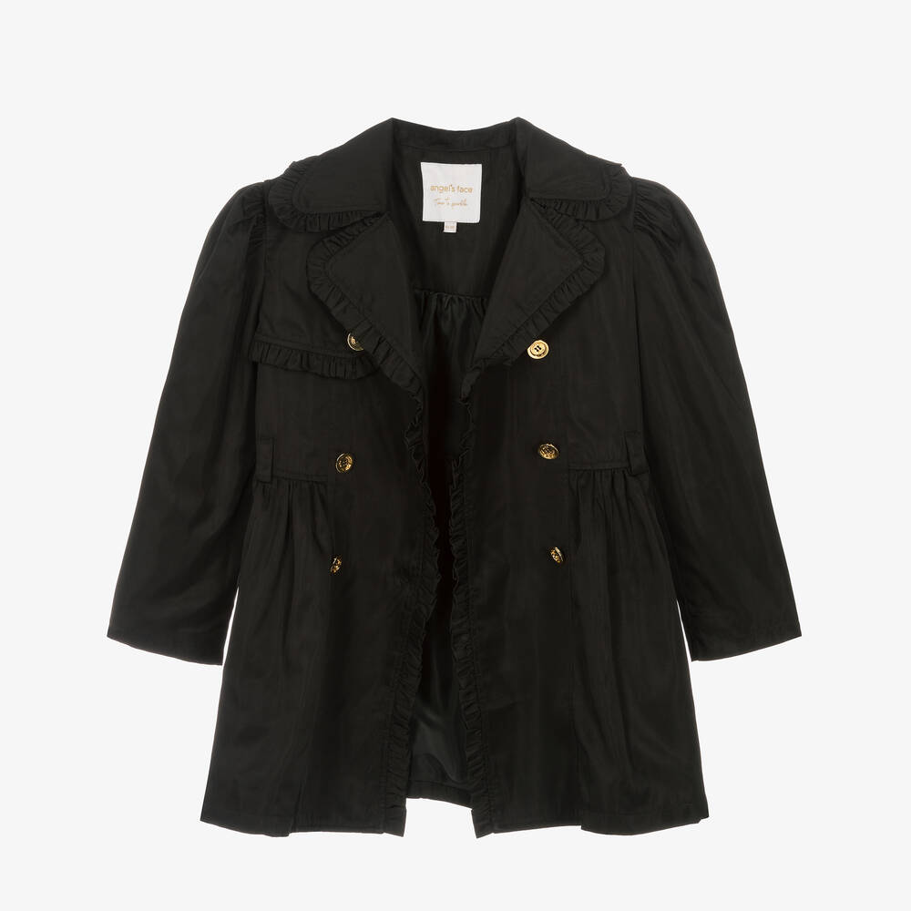 Angel s Face Teen Girls Black Ruffled Trench Coat