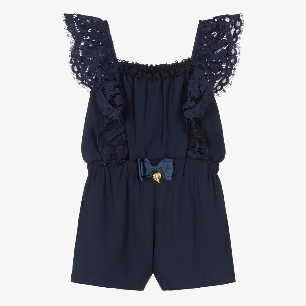 Angel's Face - Teen Girls Blue Crêpe & Lace Playsuit | Childrensalon