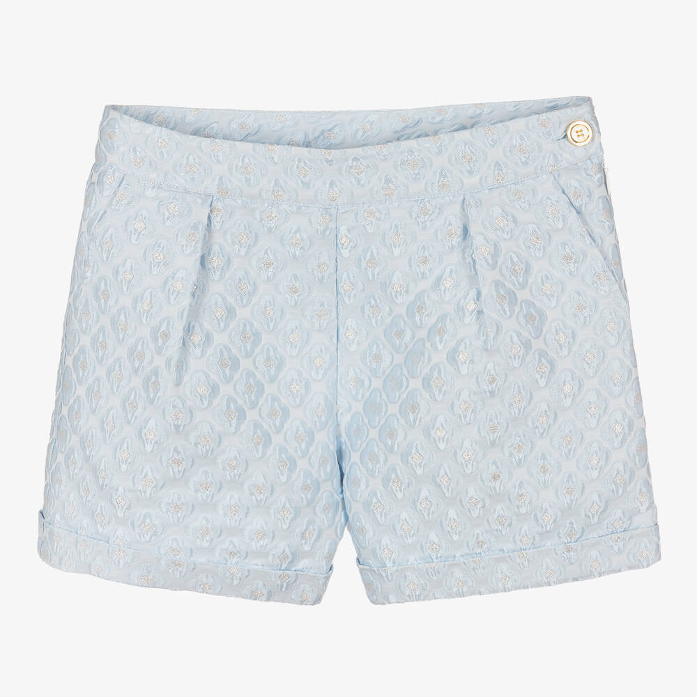 Angel's Face - Teen Girls Blue Floral Brocade Shorts | Childrensalon