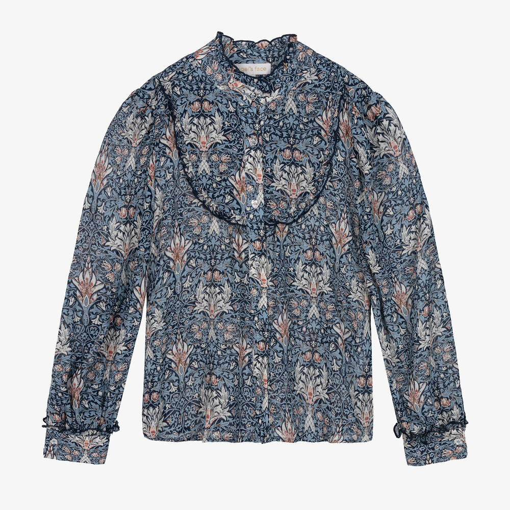 Angel's Face - Teen Girls Blue Floral Chiffon Blouse | Childrensalon