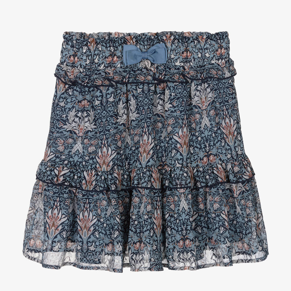 Angel's Face - Teen Girls Blue Floral Chiffon Skirt | Childrensalon