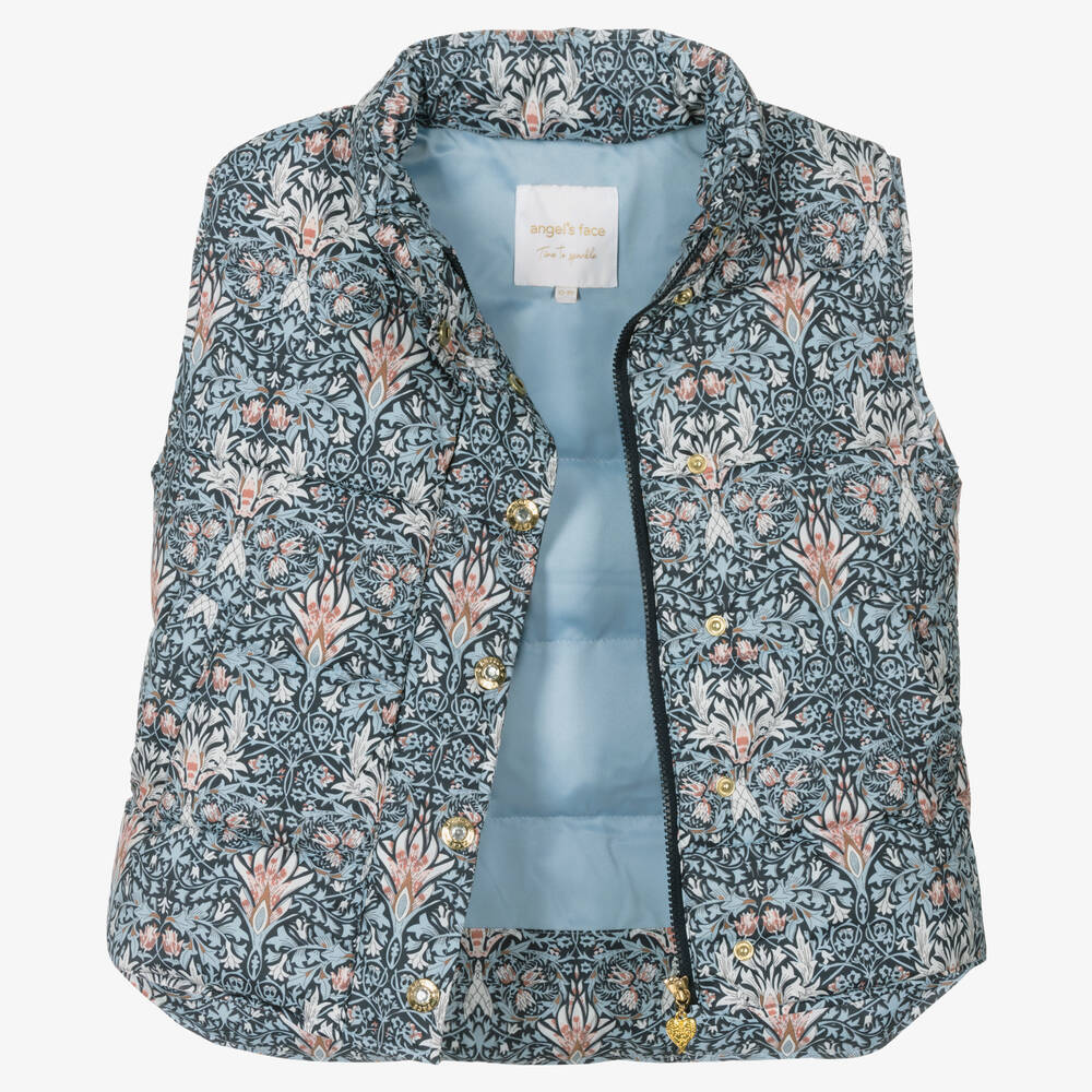 Angel's Face-Голубой утепленный жилет в цветочек | Childrensalon Outlet