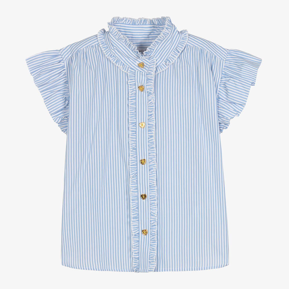 Angel's Face - Teen Girls Blue Stripe Ruffle Blouse | Childrensalon