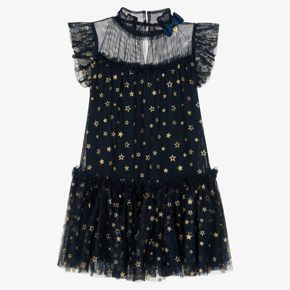 Angel's Face - Teen Girls Blue Tulle Glittery Star Dress | Childrensalon