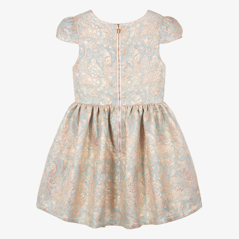 Angel's Face-فستان جاكارد لون ذهبي وأزرق للمراهقات | Childrensalon Outlet