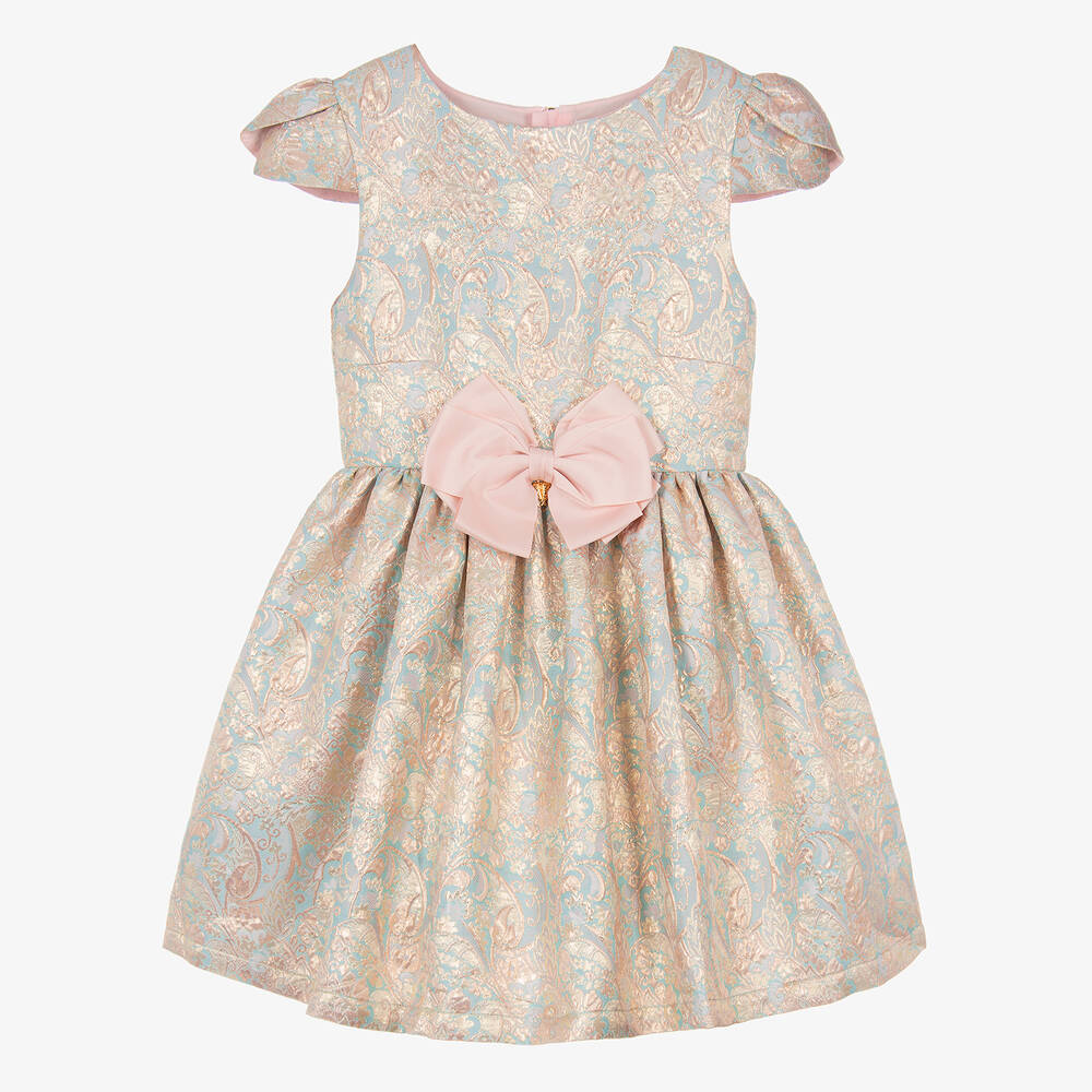 Angel's Face-Teen Girls Gold & Blue Jacquard Dress | Childrensalon Outlet
