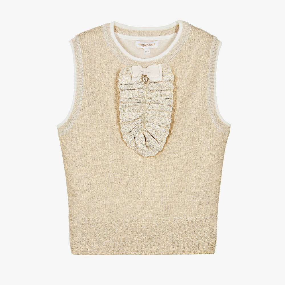 Angel's Face - Teen Girls Gold Knitted Sweater Vest | Childrensalon
