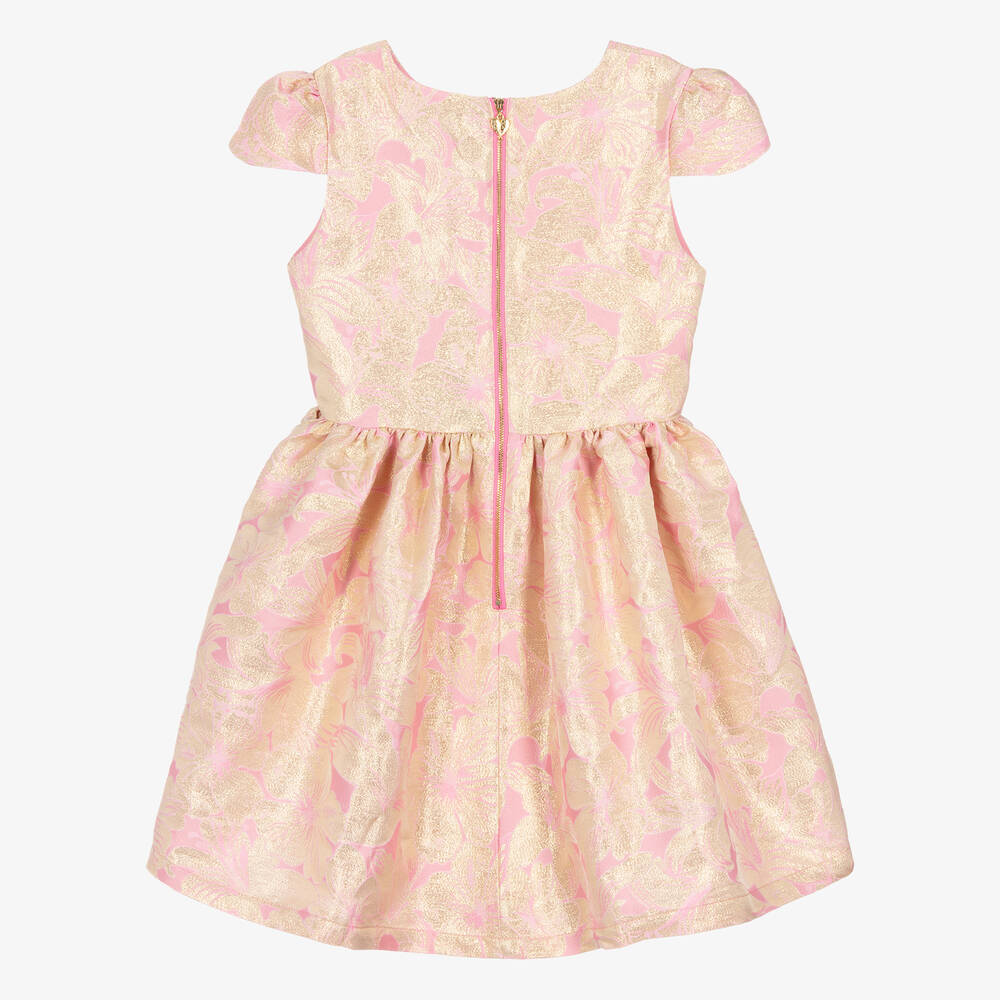 Angel's Face - Teen Girls Gold & Pink Jacquard Dress