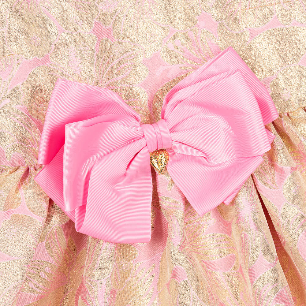Angel's Face - Teen Girls Gold & Pink Jacquard Dress