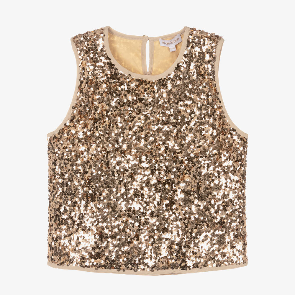 Angel's Face - Teen Girls Gold Sequin Top | Childrensalon