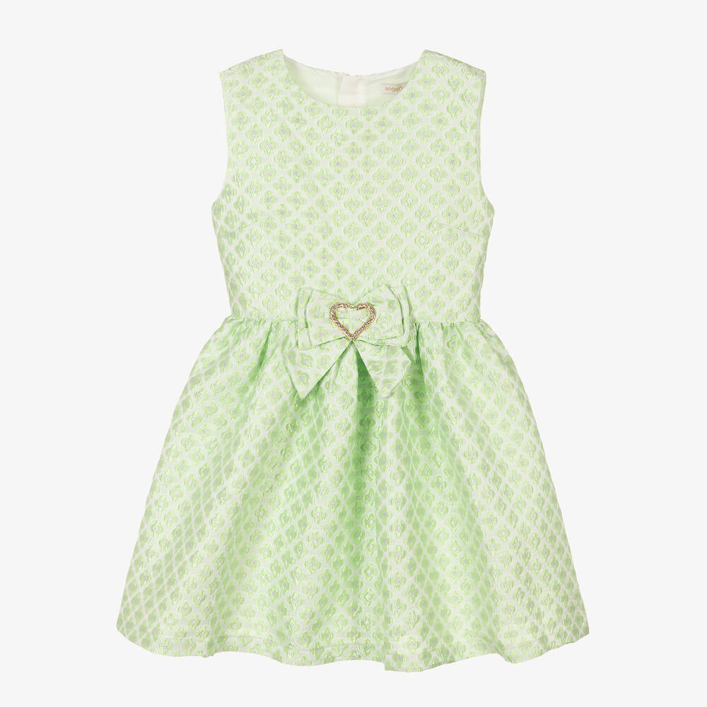 Angel's Face-Зеленое платье из парчи с цветочным узором | Childrensalon Outlet