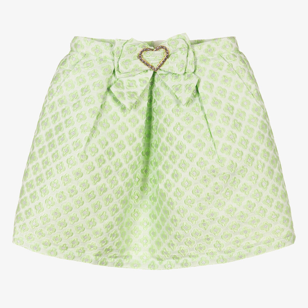Angel's Face - Teen Girls Green Floral Brocade Skirt | Childrensalon
