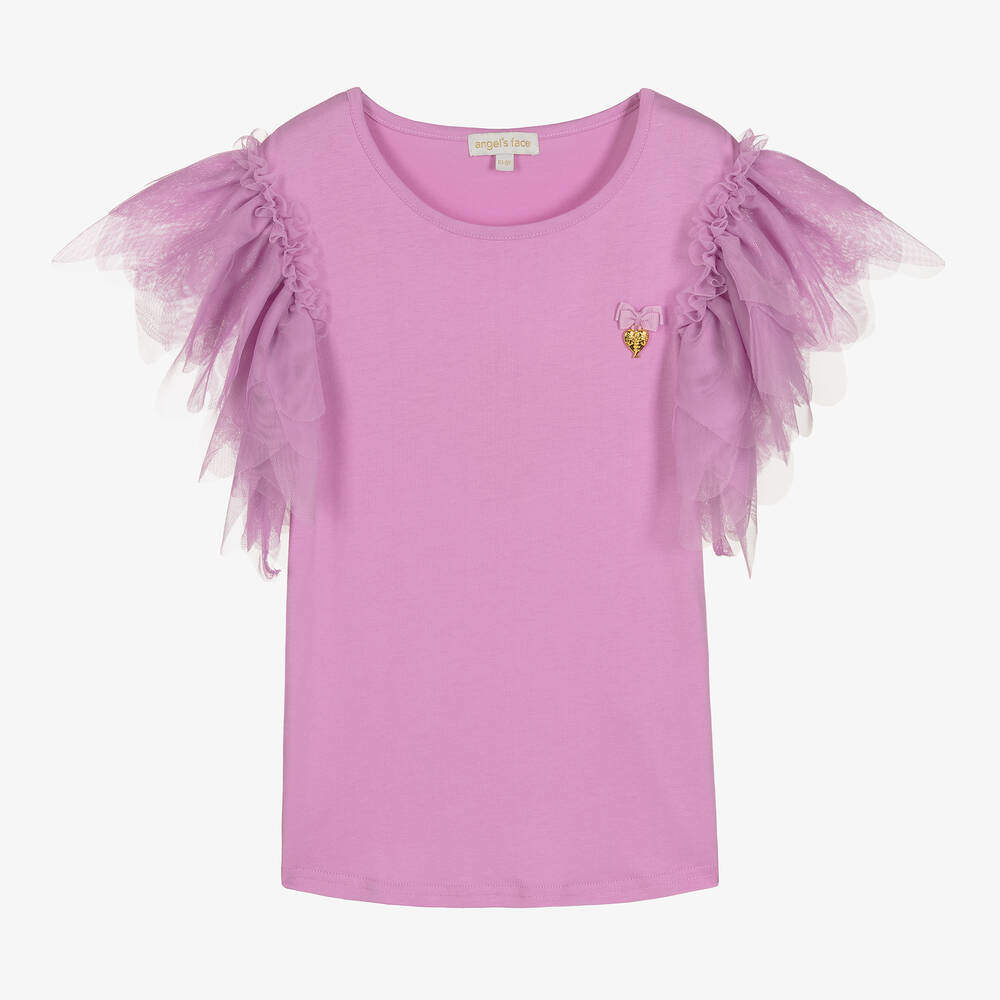 Angel's Face - Teen Girls Lilac Purple Tulle Sleeve Top | Childrensalon