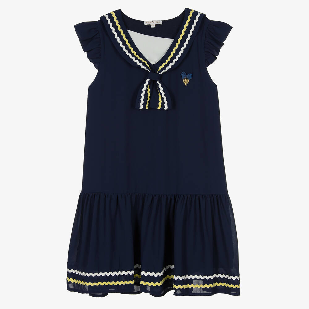 Angel's Face - Teen Girls Navy Blue Crêpe Sailor Dress  | Childrensalon