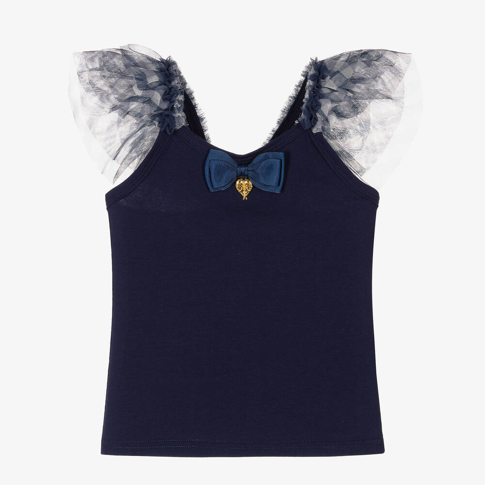 Angel's Face - Teen Girls Navy Blue Gingham Tulle Top | Childrensalon