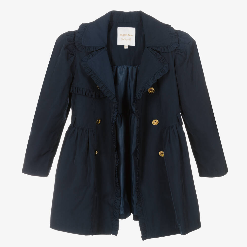 Angel's Face-Teen Girls Navy Blue Ruffle Trench Coat | Childrensalon Outlet