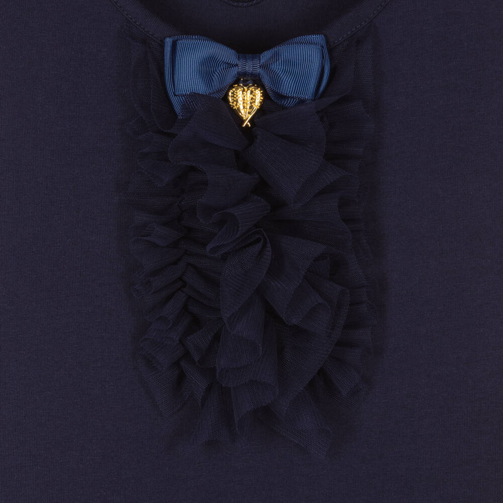 Angel's Face-Синее хлопковое платье с рюшами из тюля | Childrensalon Outlet