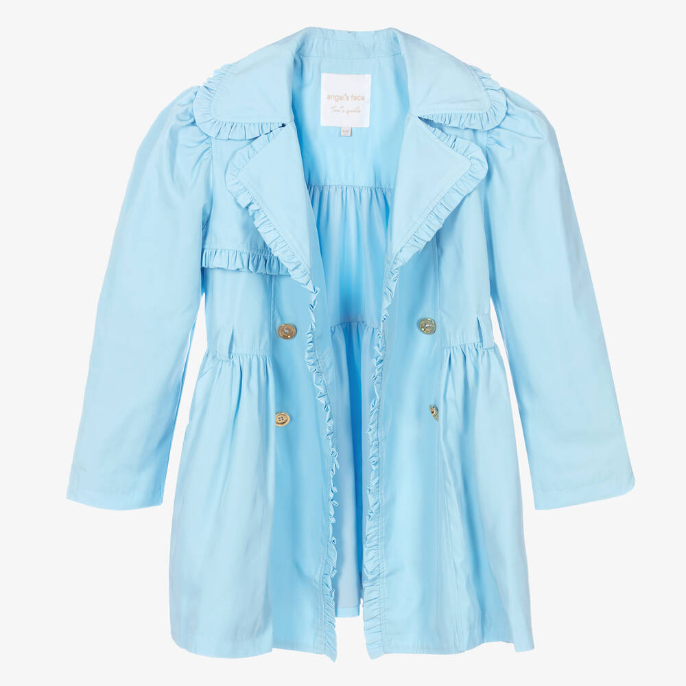 Angel's Face-Teen Girls Pale Blue Ruffle Trench Coat | Childrensalon Outlet