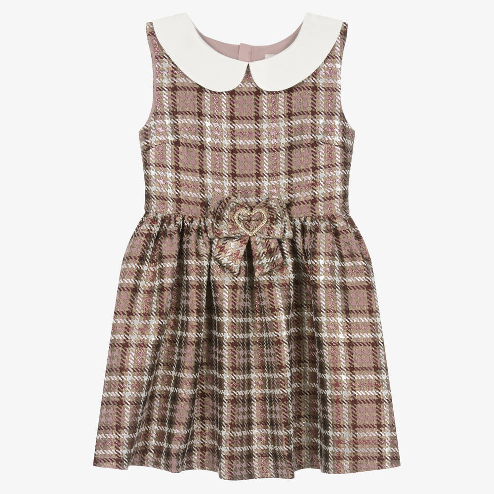 Angel's Face - Teen Girls Pink & Beige Houndstooth Dress | Childrensalon