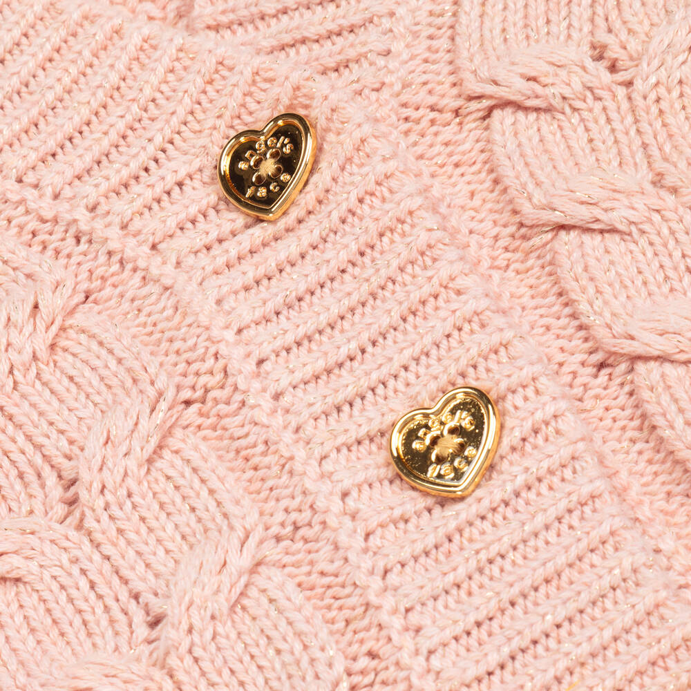 Angel's Face - Teen Girls Pink Cable Knit Cardigan