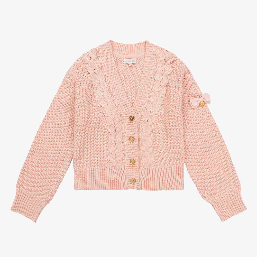Angel's Face - Teen Girls Pink Cable Knit Cardigan | Childrensalon