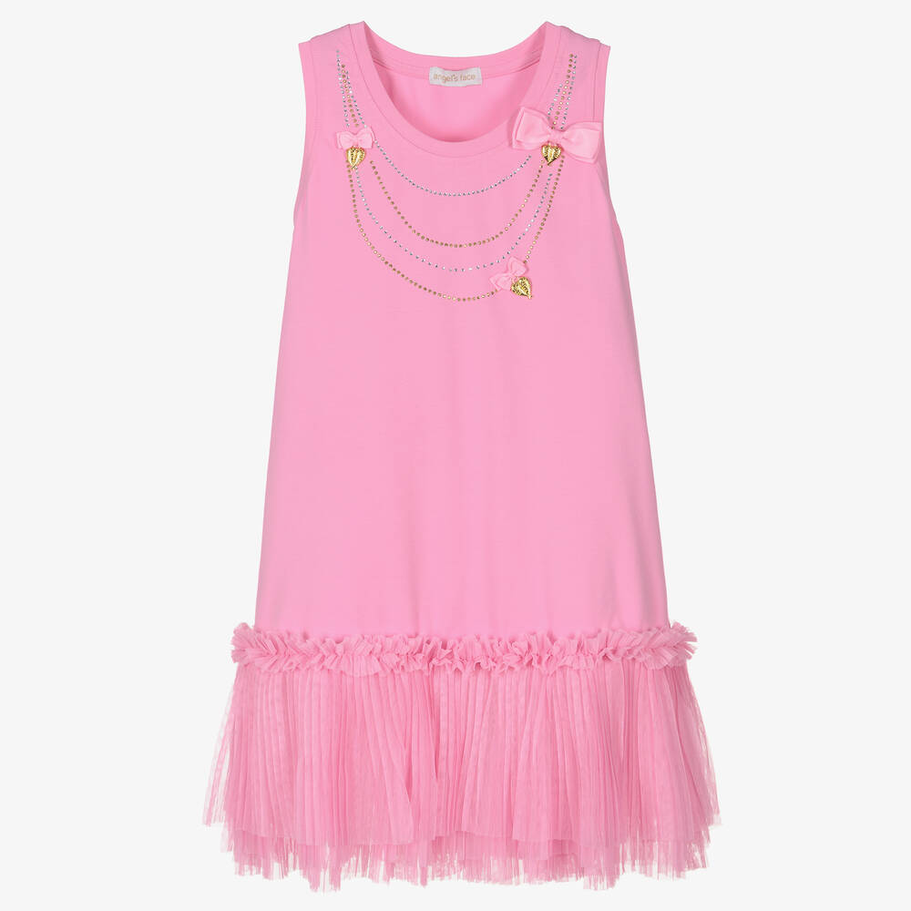 Angel's Face - Teen Girls Pink Cotton Necklace Dress  | Childrensalon