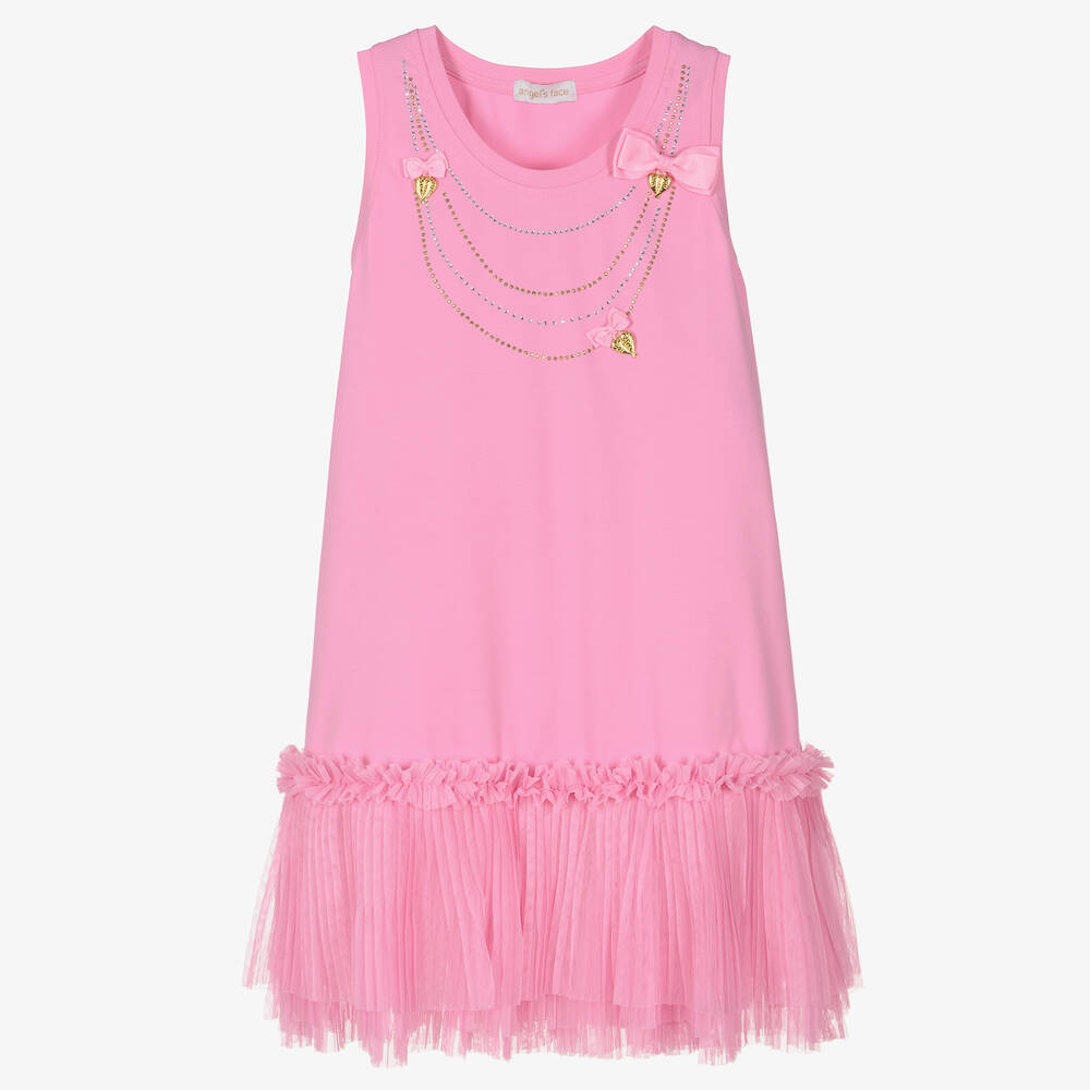 Angel's Face - Robe rose en coton à collier fille  | Childrensalon