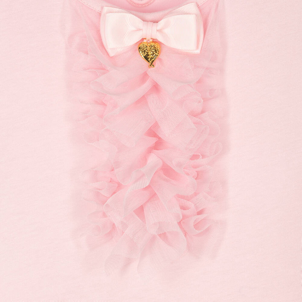 Angel's Face-فستان قطن جيرسي وتول مزين بكشكش لون زهري | Childrensalon Outlet