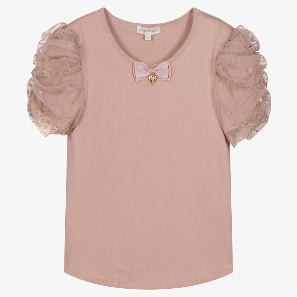 Angel's Face - Teen Girls Pink Cotton & Tulle T-Shirt | Childrensalon