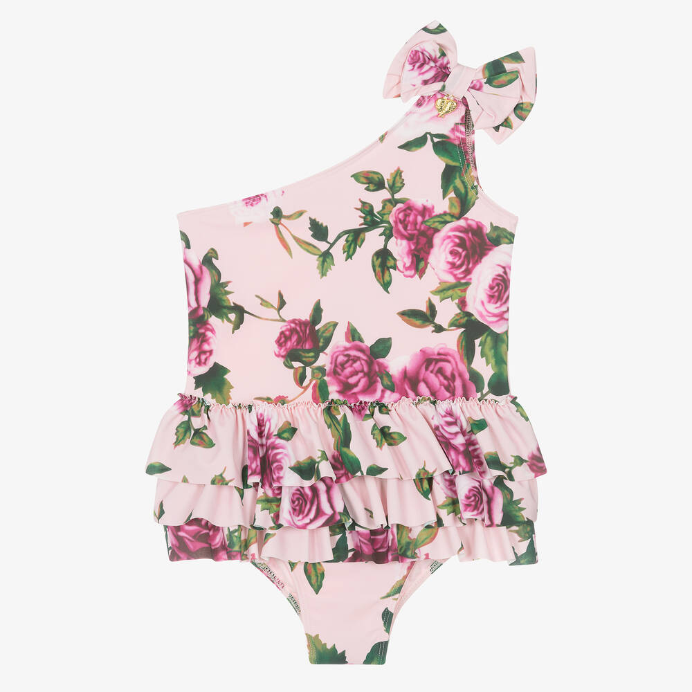 Angel's Face-Teen Girls Pink Floral One Shoulder Swimsuit (UPF50+) | Childrensalon Outlet