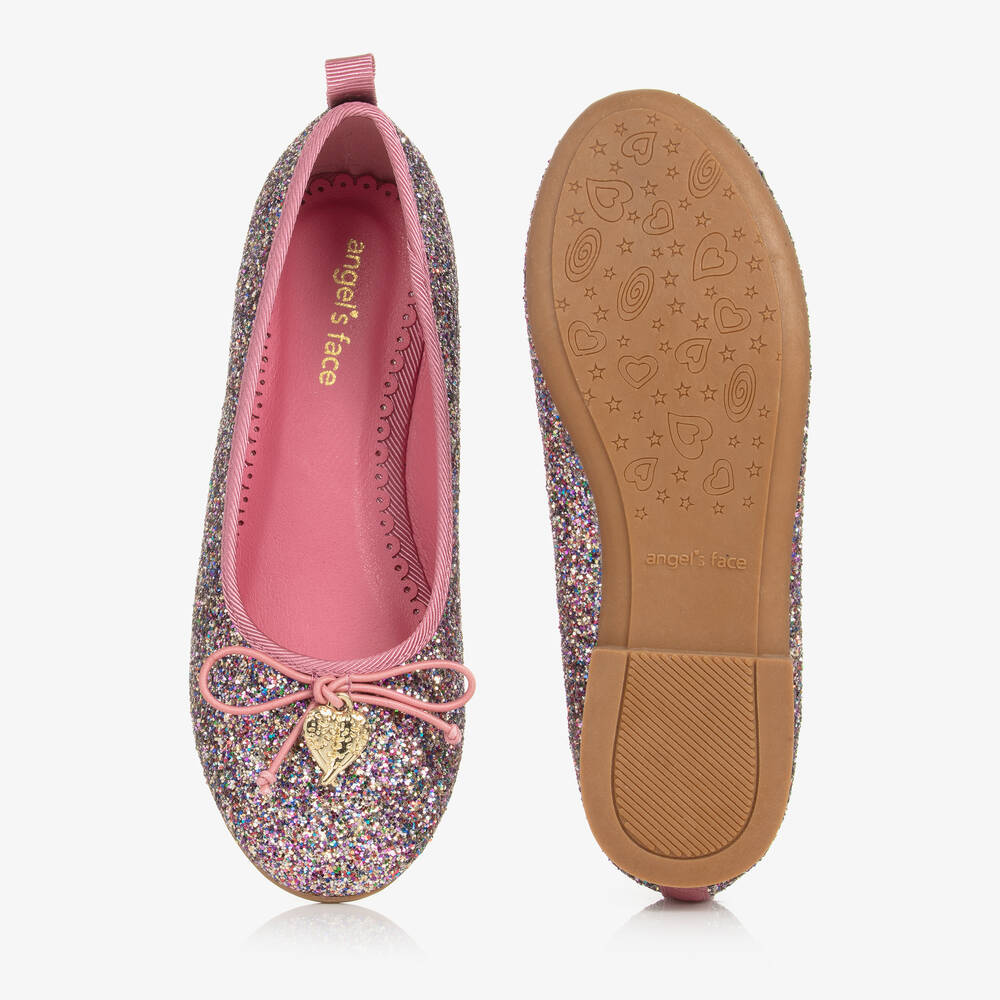 انجلز فيس-حذاء باليرينا جلد صناعي لون زهري غليتر | Childrensalon Outlet