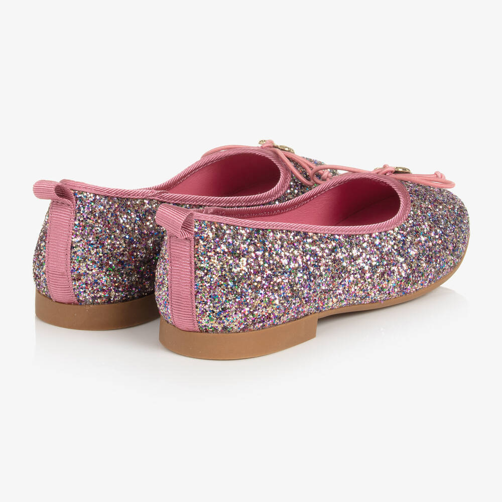 انجلز فيس-حذاء باليرينا جلد صناعي لون زهري غليتر | Childrensalon Outlet