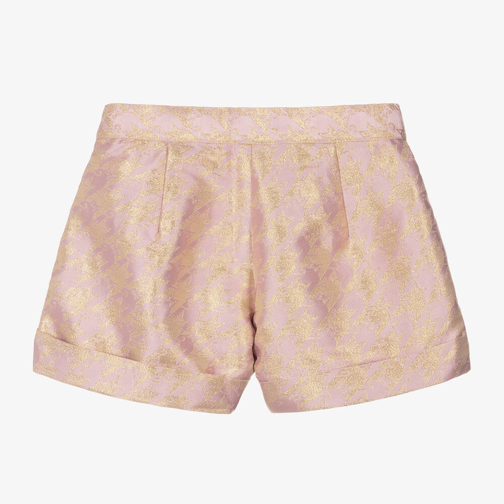 Angel's Face-Teen Girls Pink & Gold Houndstooth Shorts | Childrensalon Outlet