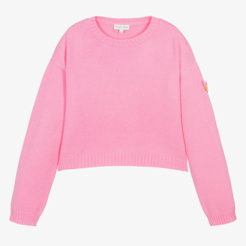 Teen Girls Pink Knit Butterfly Sweater