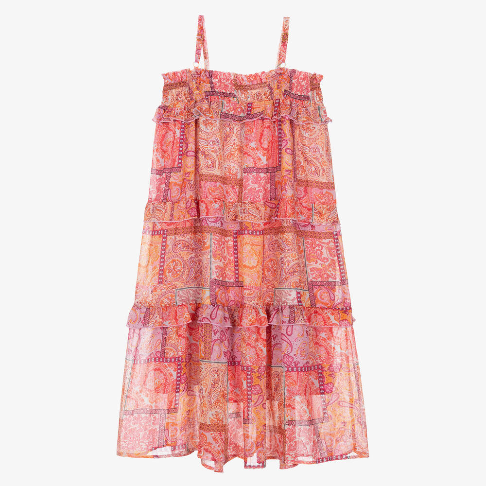 Angel's Face-فستان شيفون لون برتقالي وزهري للمراهقات | Childrensalon Outlet