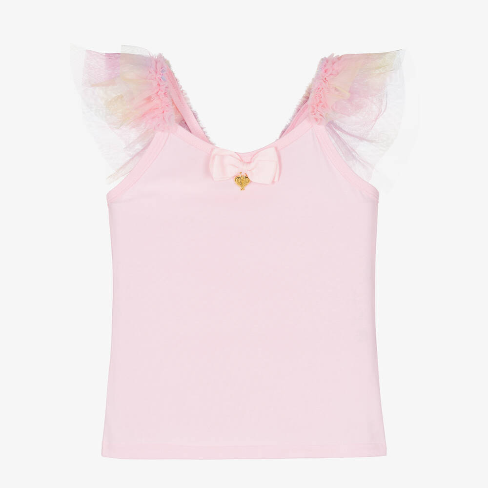 Angel's Face - Teen Girls Pink Pastel Rainbow Tulle Top | Childrensalon