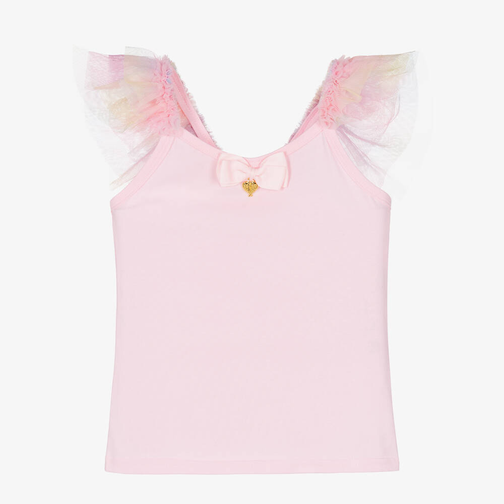 Angel's Face - Rosa Top mit Regenbogen-Tüllrüschen | Childrensalon