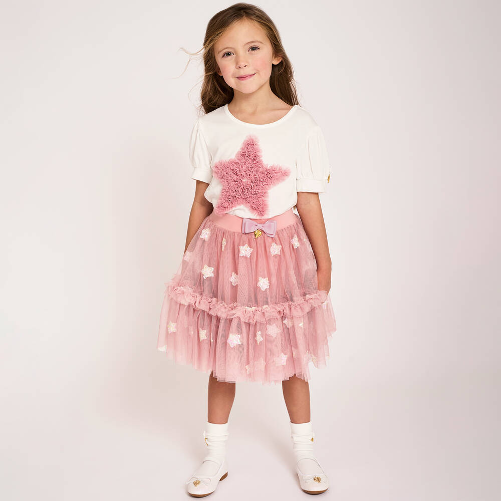 Angel's Face-Розовая юбка из тюля со звездами из пайеток | Childrensalon Outlet