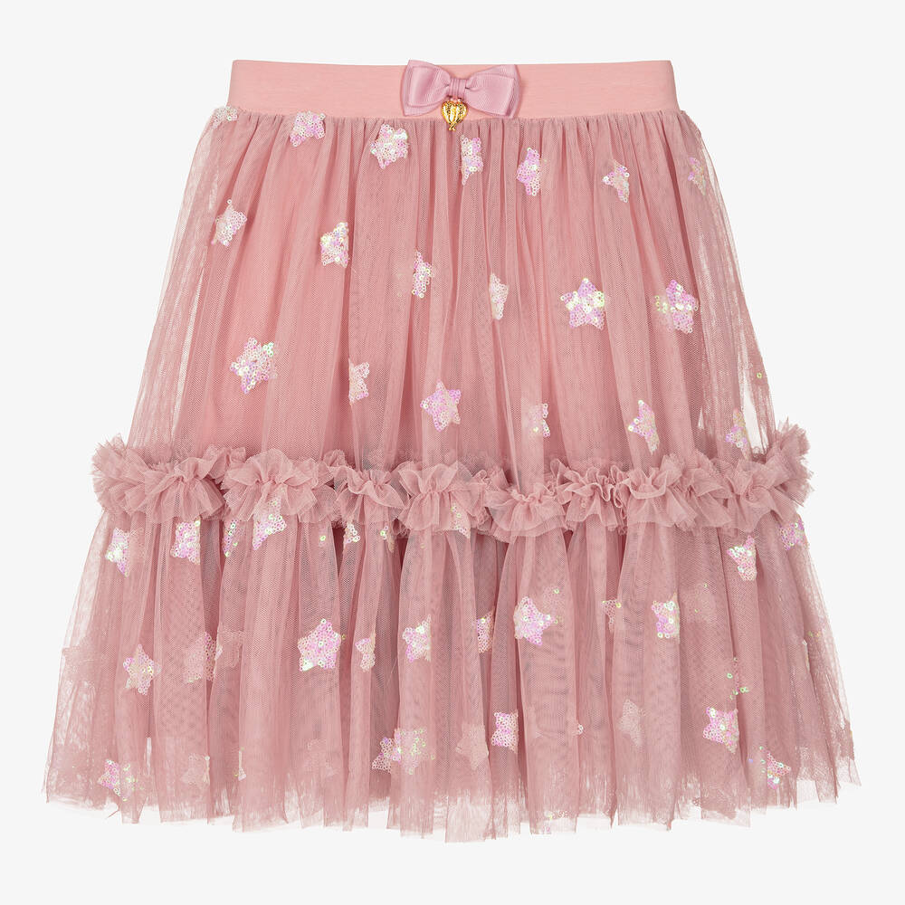 Angel's Face - Teen Girls Pink Sequin Stars Tulle Skirt | Childrensalon