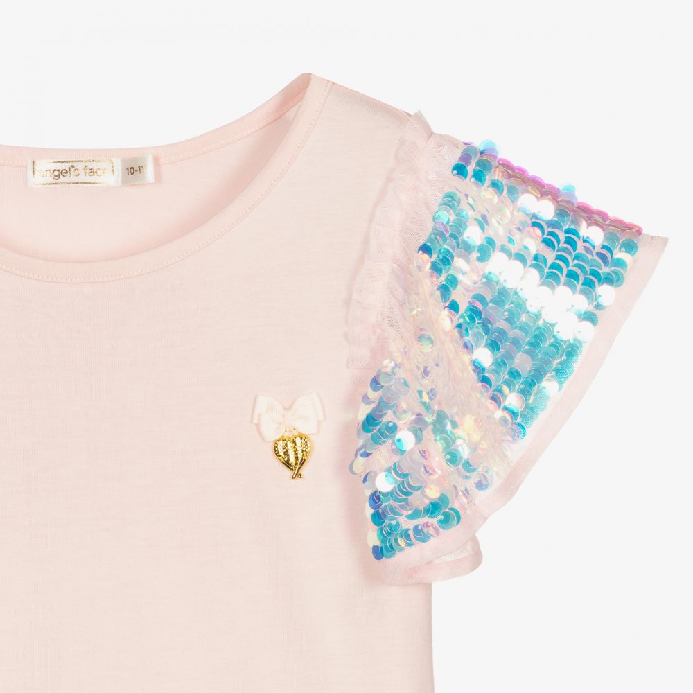 Angel's Face-Розовая футболка с пайетками для девочек-подростков | Childrensalon Outlet